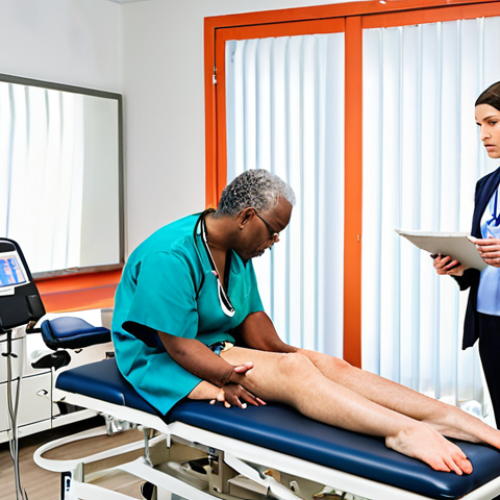 Home 4 **A multidisciplinary team of healthcare professionals (neurologist, physical therapist, psychologist, nutritionist) collaboratively working with a multiple sclerosis patient in a bright and modern clinic setting. The scene emphasizes patient empowerment and a holistic approach to care.**