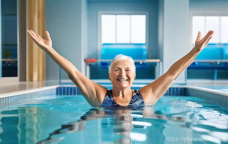 루게릭병 환자와 운동 프로그램 후기 - **Prompt: Joyful Hydrotherapy Session**
    A bright and uplifting image featuring an adult individu...