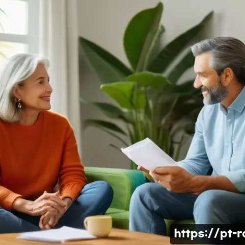 Home 28 루게릭병 환자와 가족을 위한 도움 - A warm and compassionate therapy session scene showing a middle-aged Brazilian woman and her adult s...