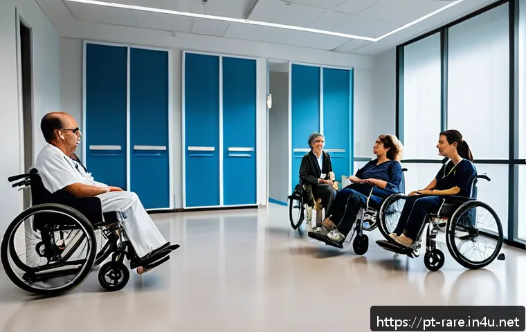 루게릭병 환자와 재활치료 병원 - A modern multidisciplinary rehabilitation center for ALS patients in Brazil, showing a diverse team ...