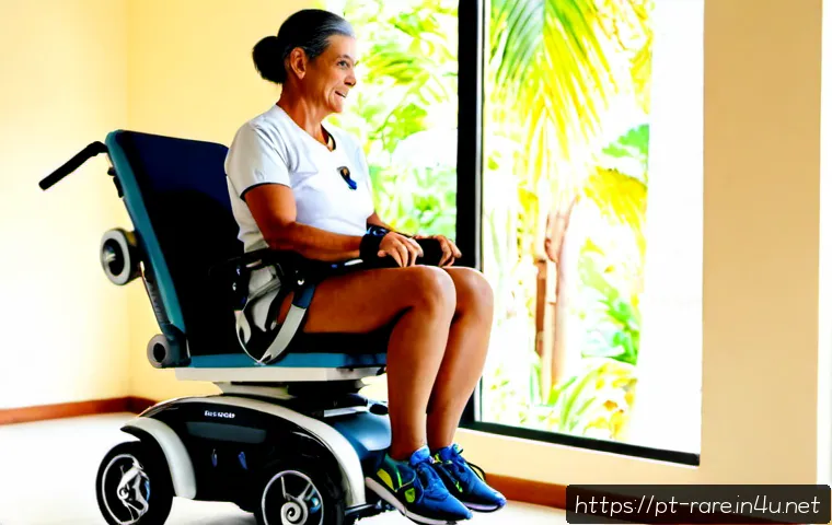 난치성 장애 환자용 재활 기구 - Photorealistic rehabilitation clinic in São Paulo, Brazil, a middle-aged patient with a severe mobil...
